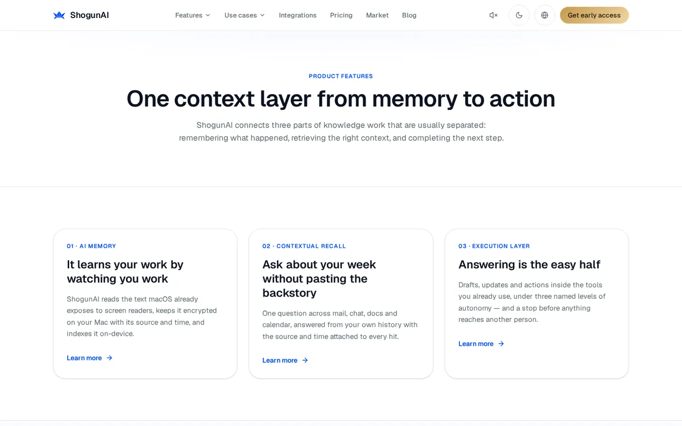 ShogunAI — Your personal AGI on your PC. Built to finish real work. — Features page