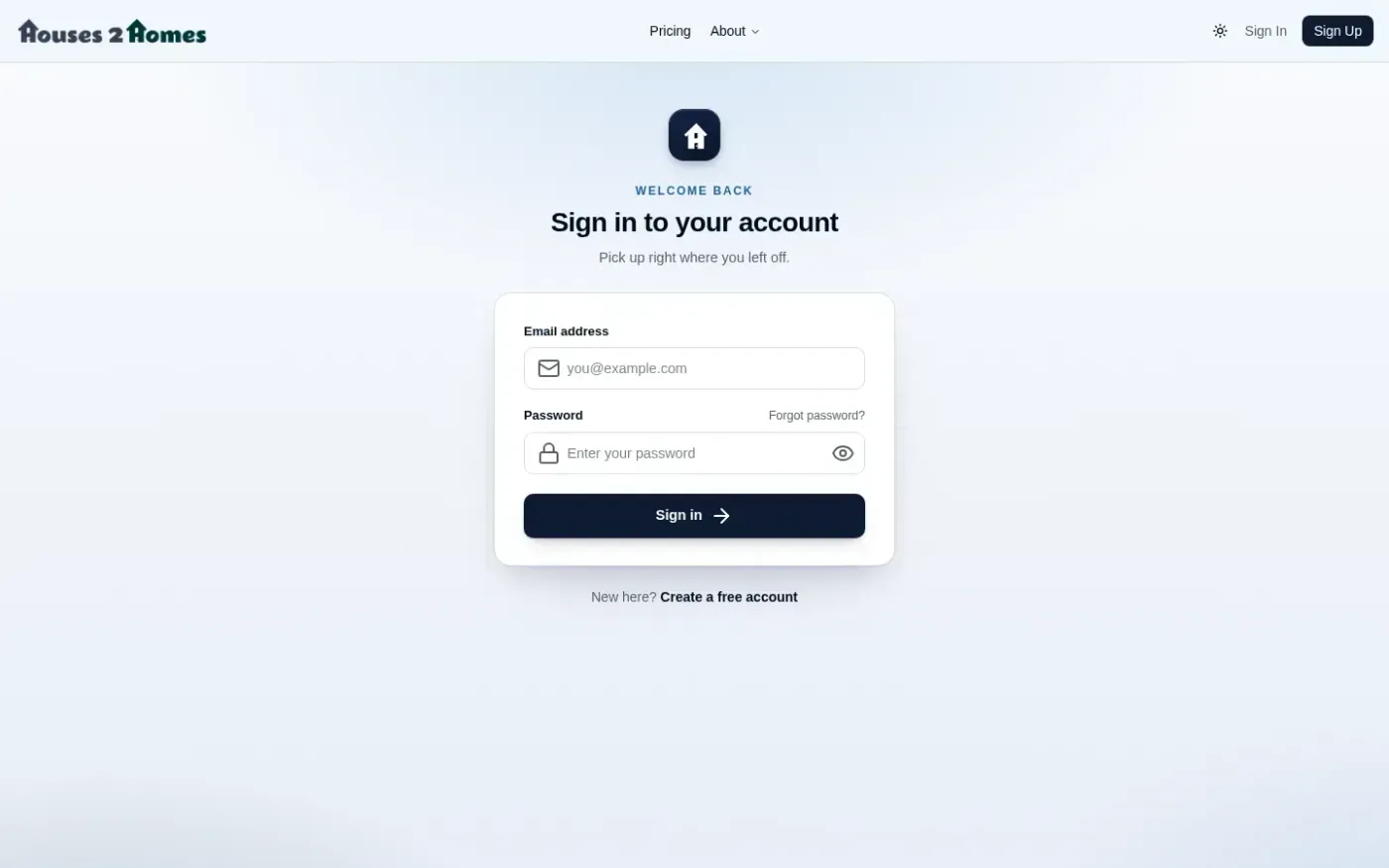 Houses2 — Auth page