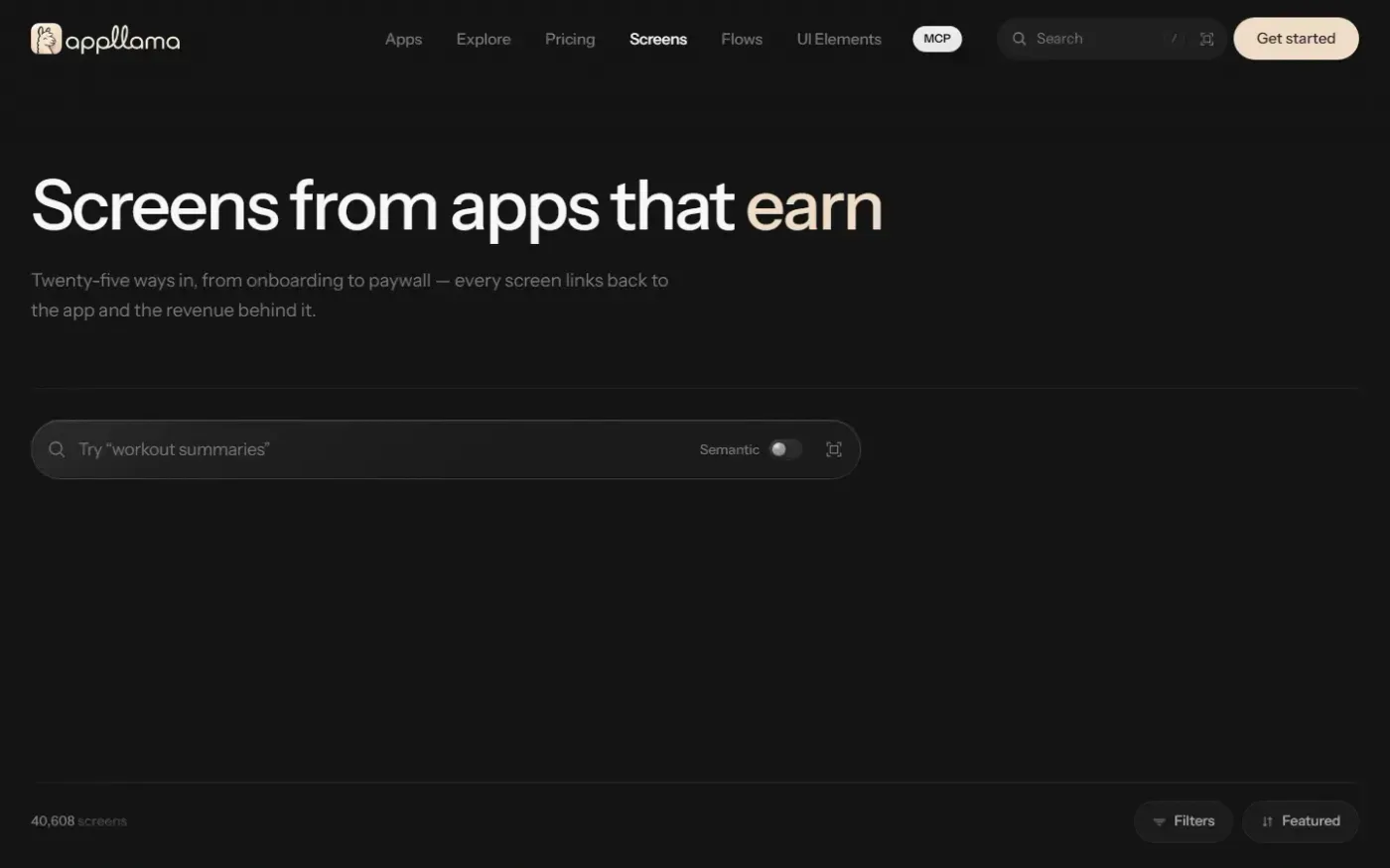 Appllama — Study 25,000+ screens from top-earning iOS apps — Screens page