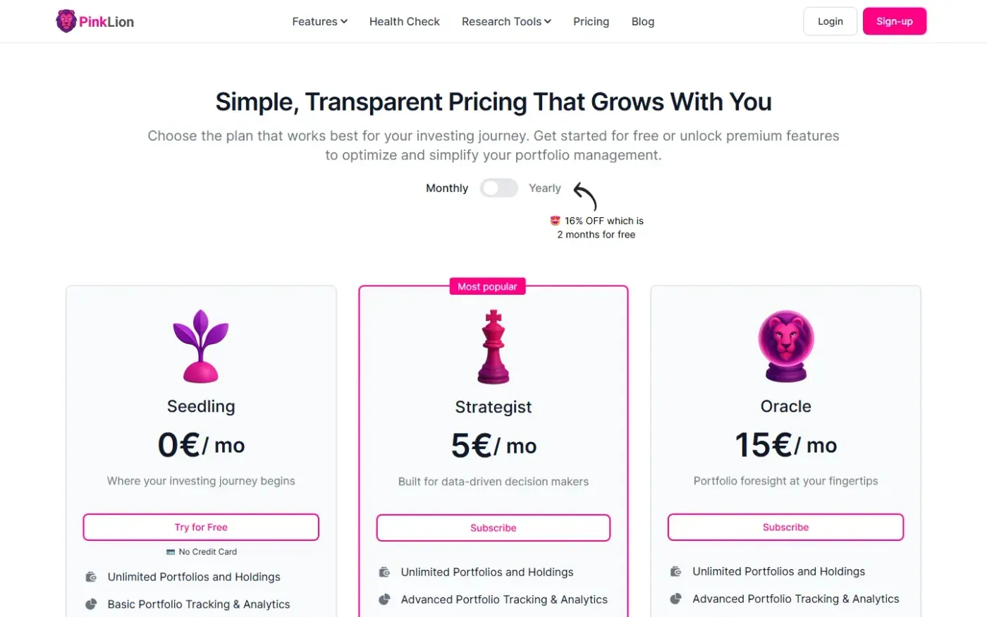 Pinklion — Pricing page