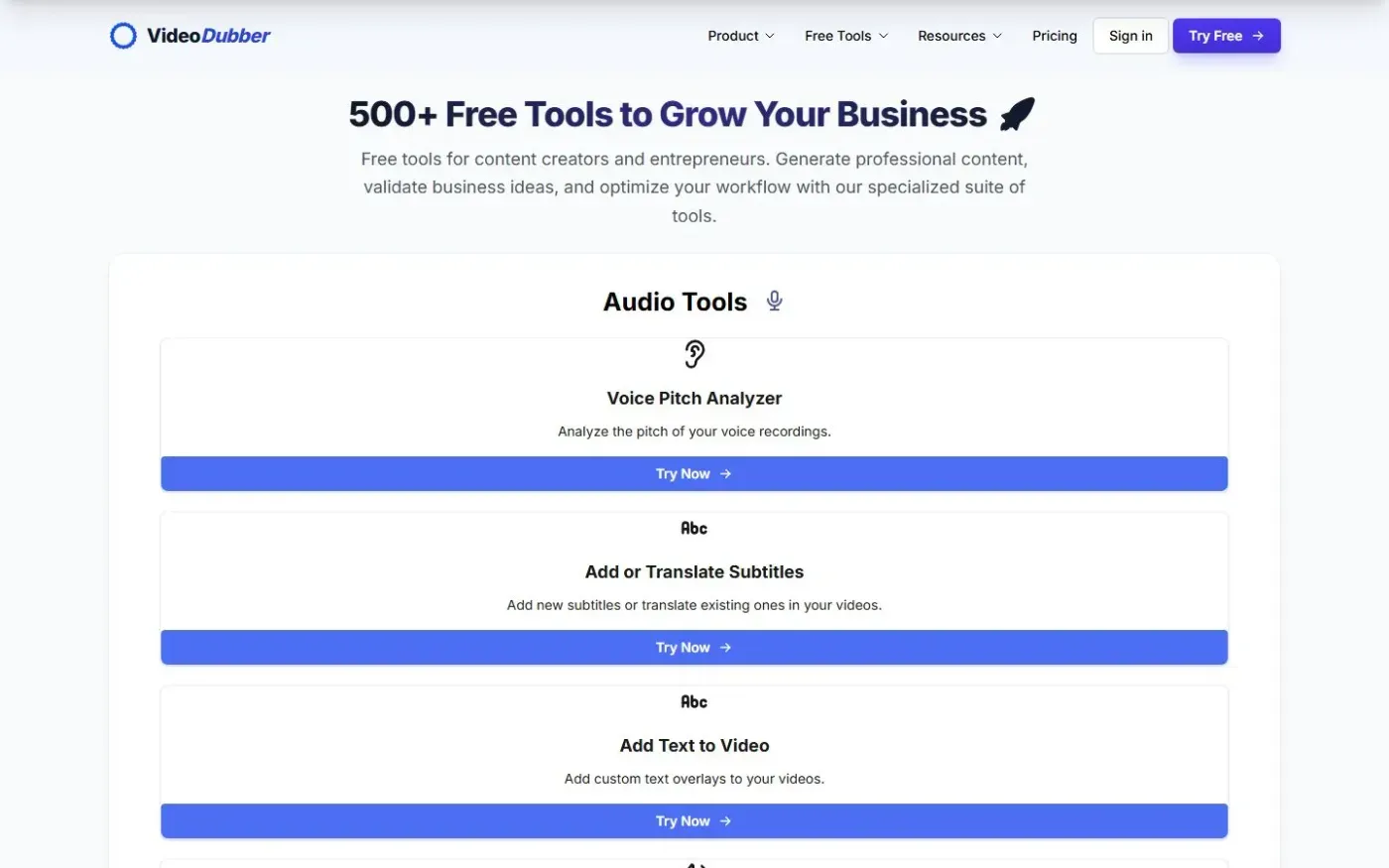 Videodubber — Tools page