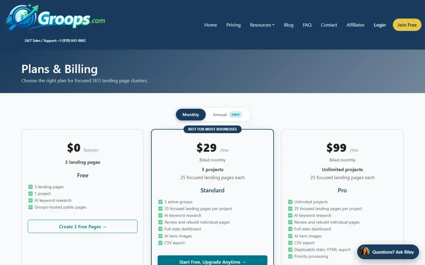 Groops — Billing page