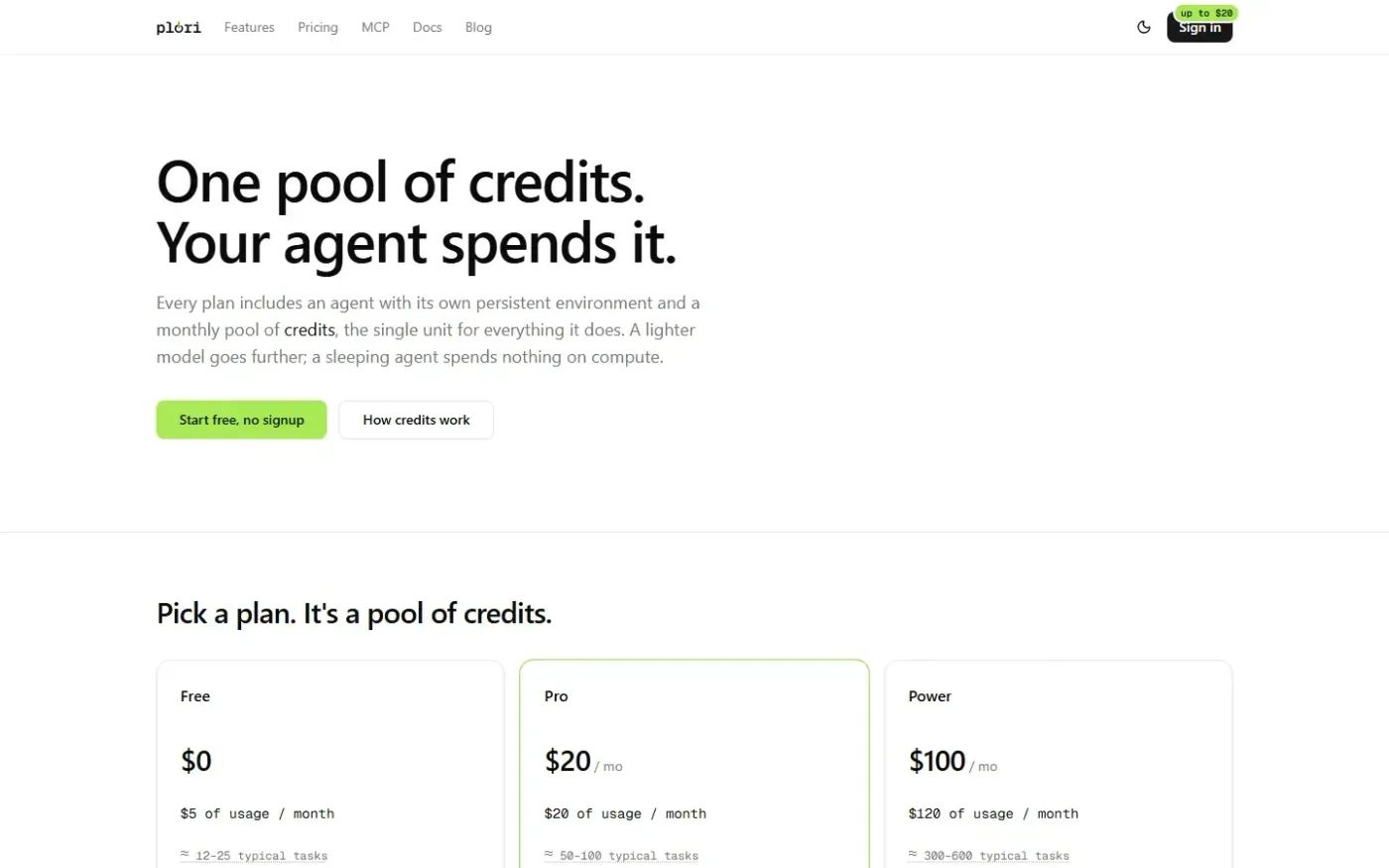 Plori — Pricing page