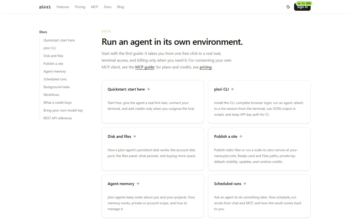 Plori — Docs page