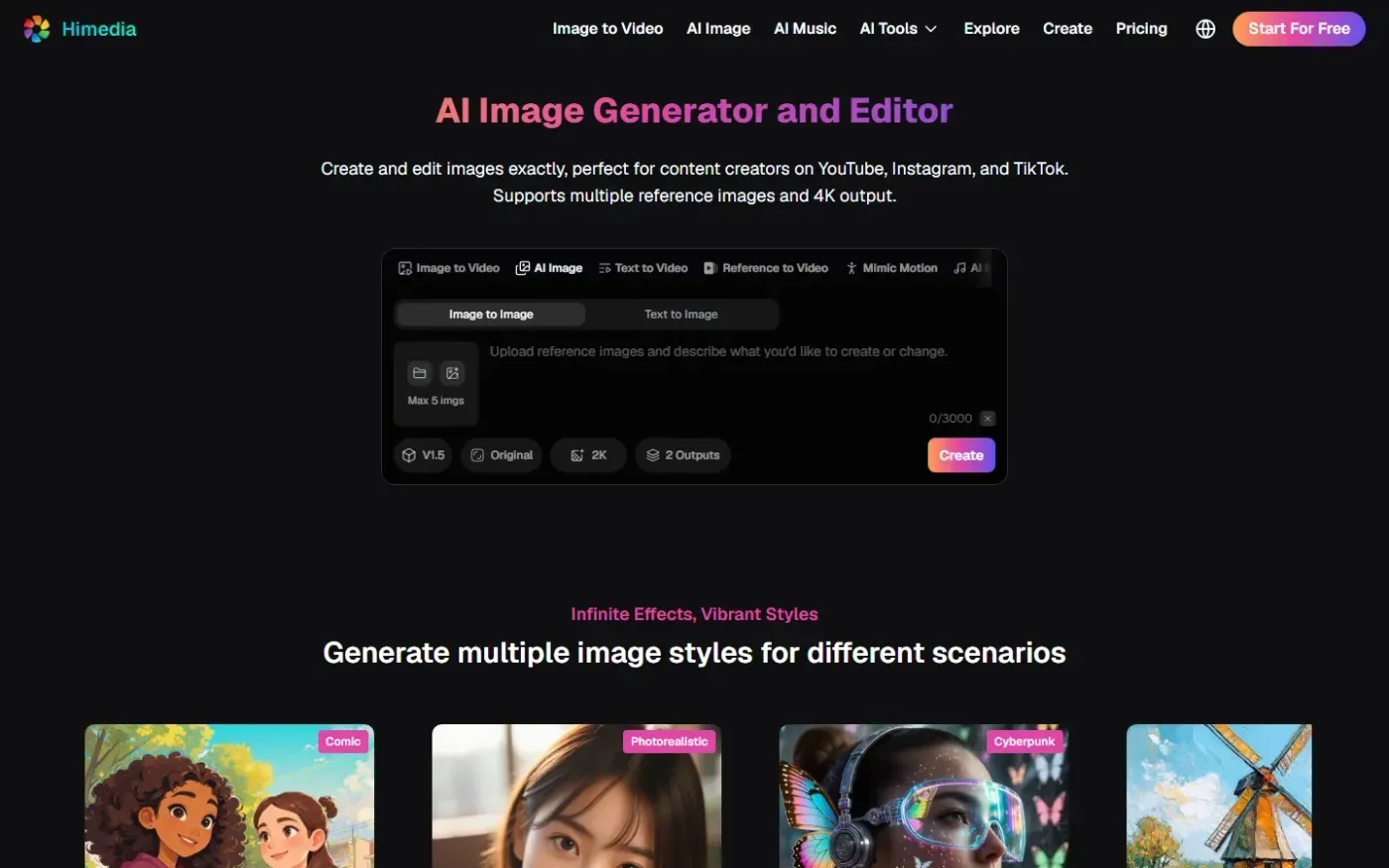 Himedia — Ai image generator page