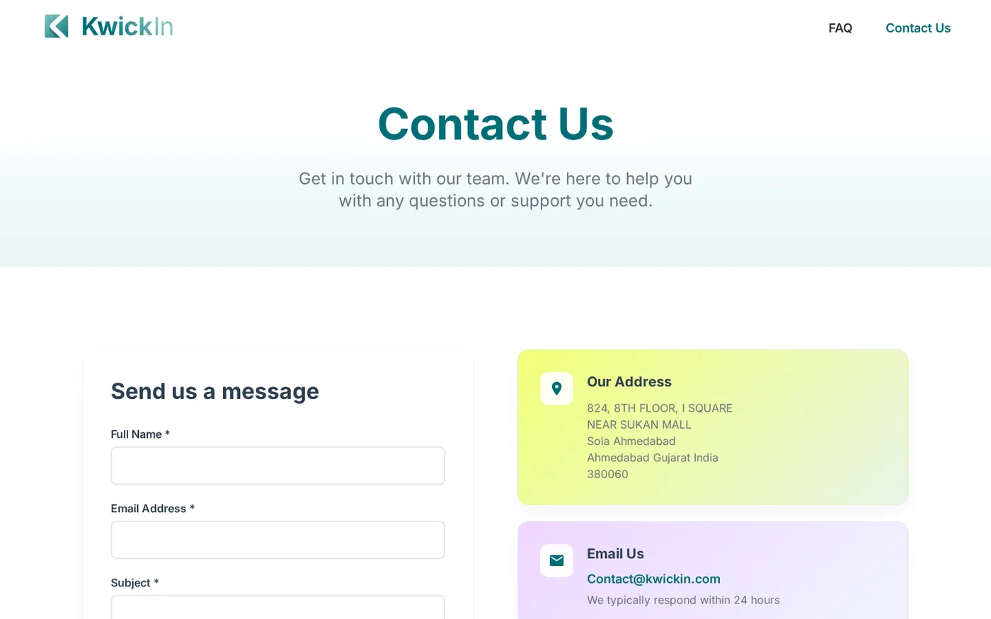 Kwickin — Read any book's core ideas in about 20 minutes with AI — Contact us page