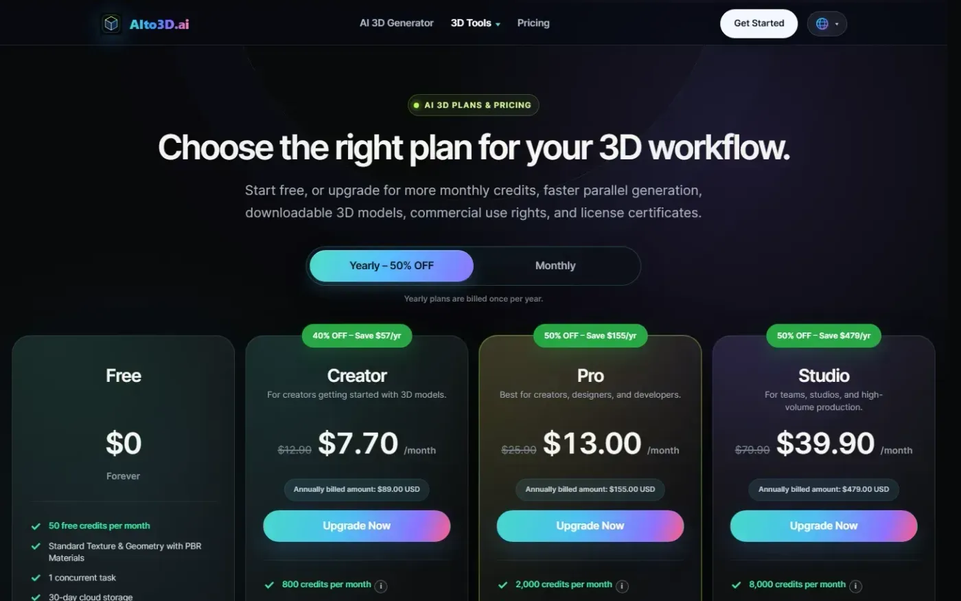 Aito3d — Pricing page