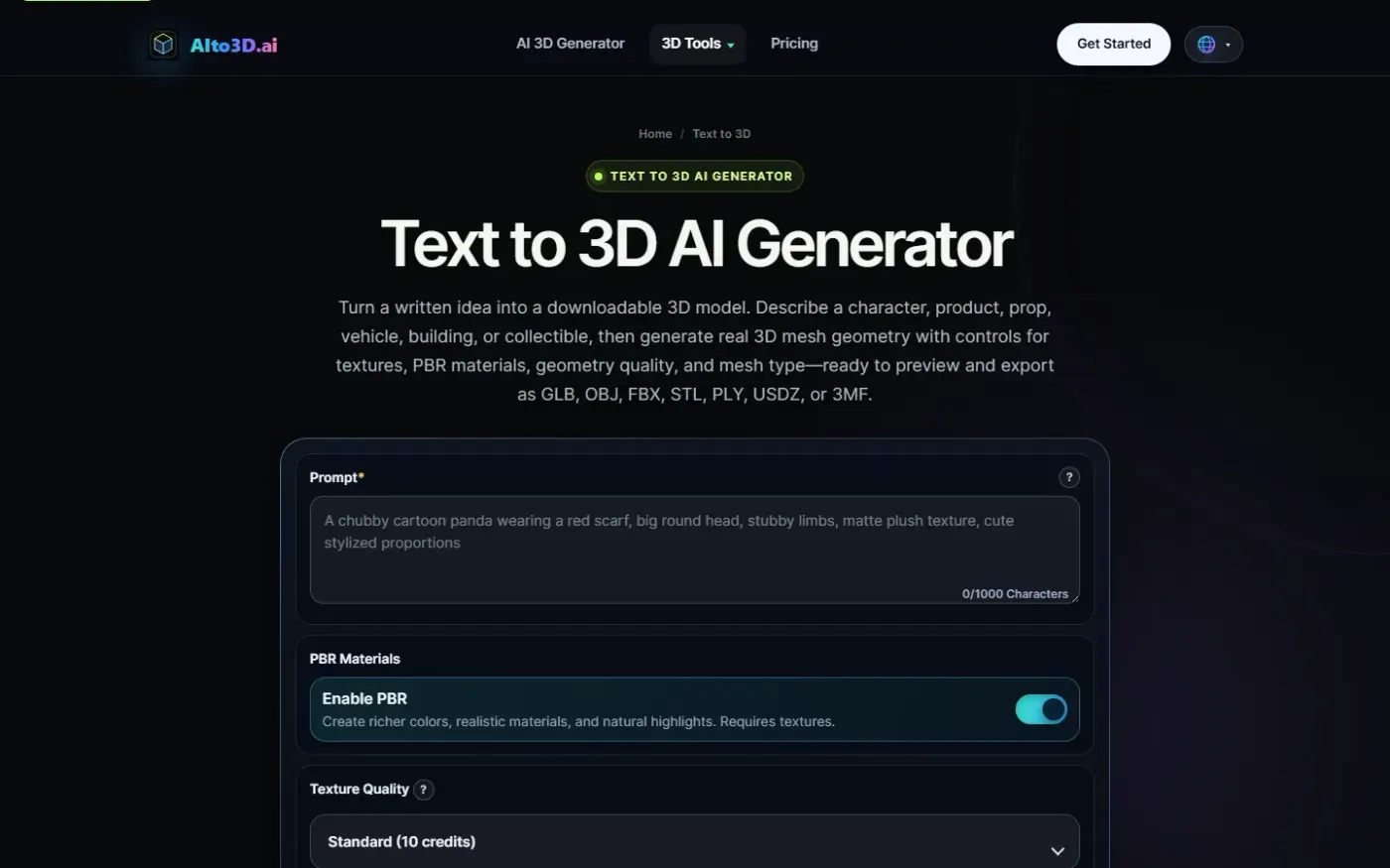 Aito3d — Text to 3d page
