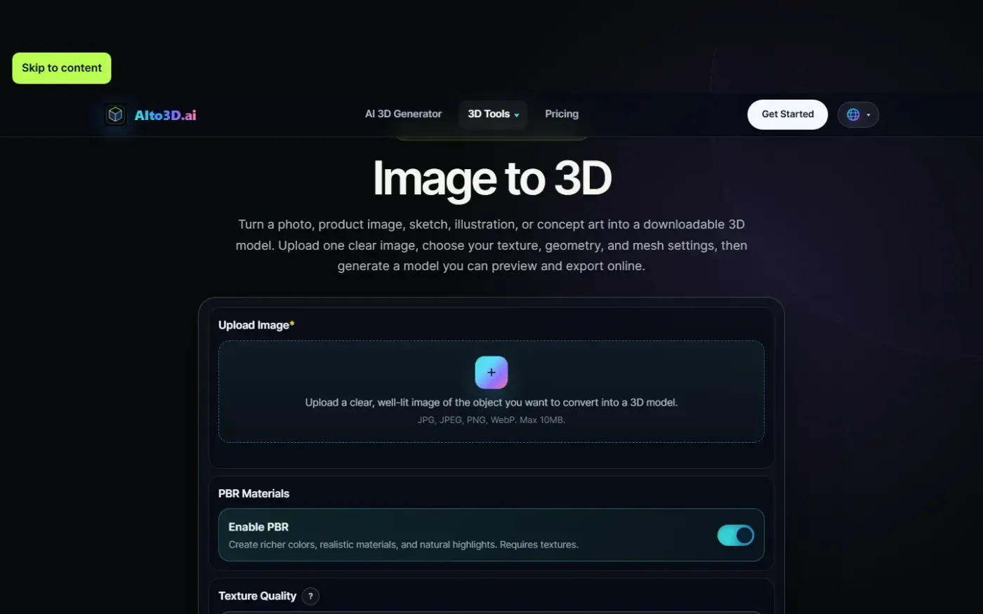 Aito3d — Image to 3d page
