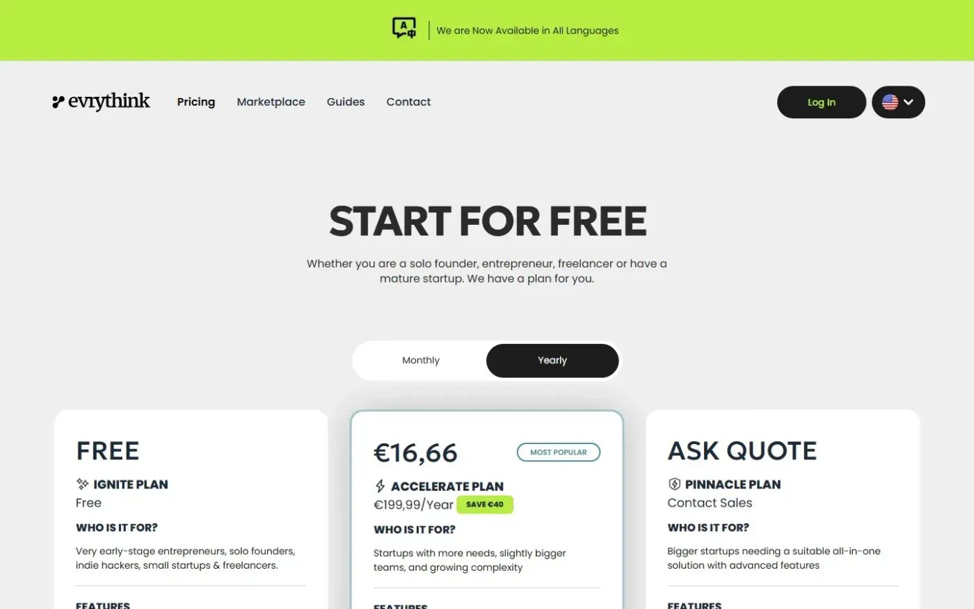 Evrythink — Pricing page