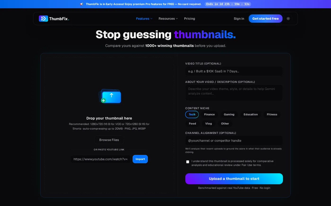 ThumbFix (Beta) — Know your thumbnail's CTR before you publish — Ctr checker page