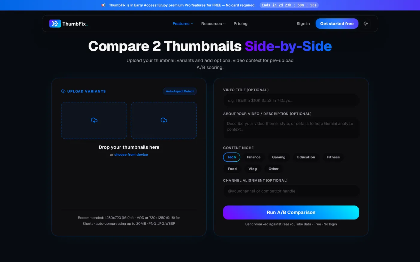ThumbFix (Beta) — Know your thumbnail's CTR before you publish — Compare page