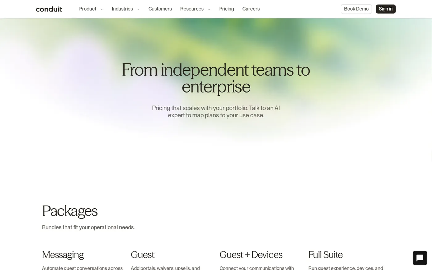 Conduit — AI agents purpose-built for Hospitality — Pricing page