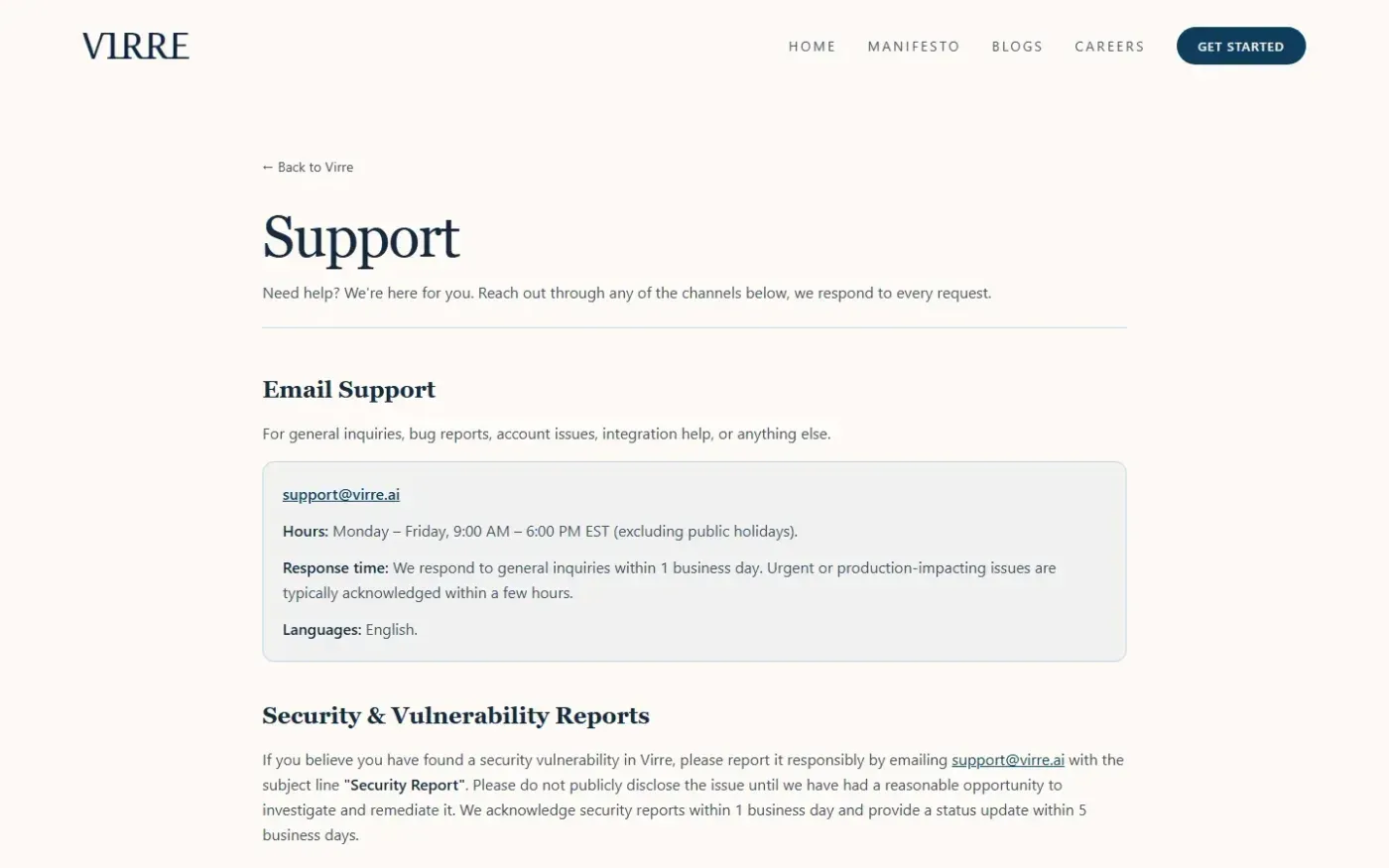Virre — A private relationship system for your career and network. — Support page