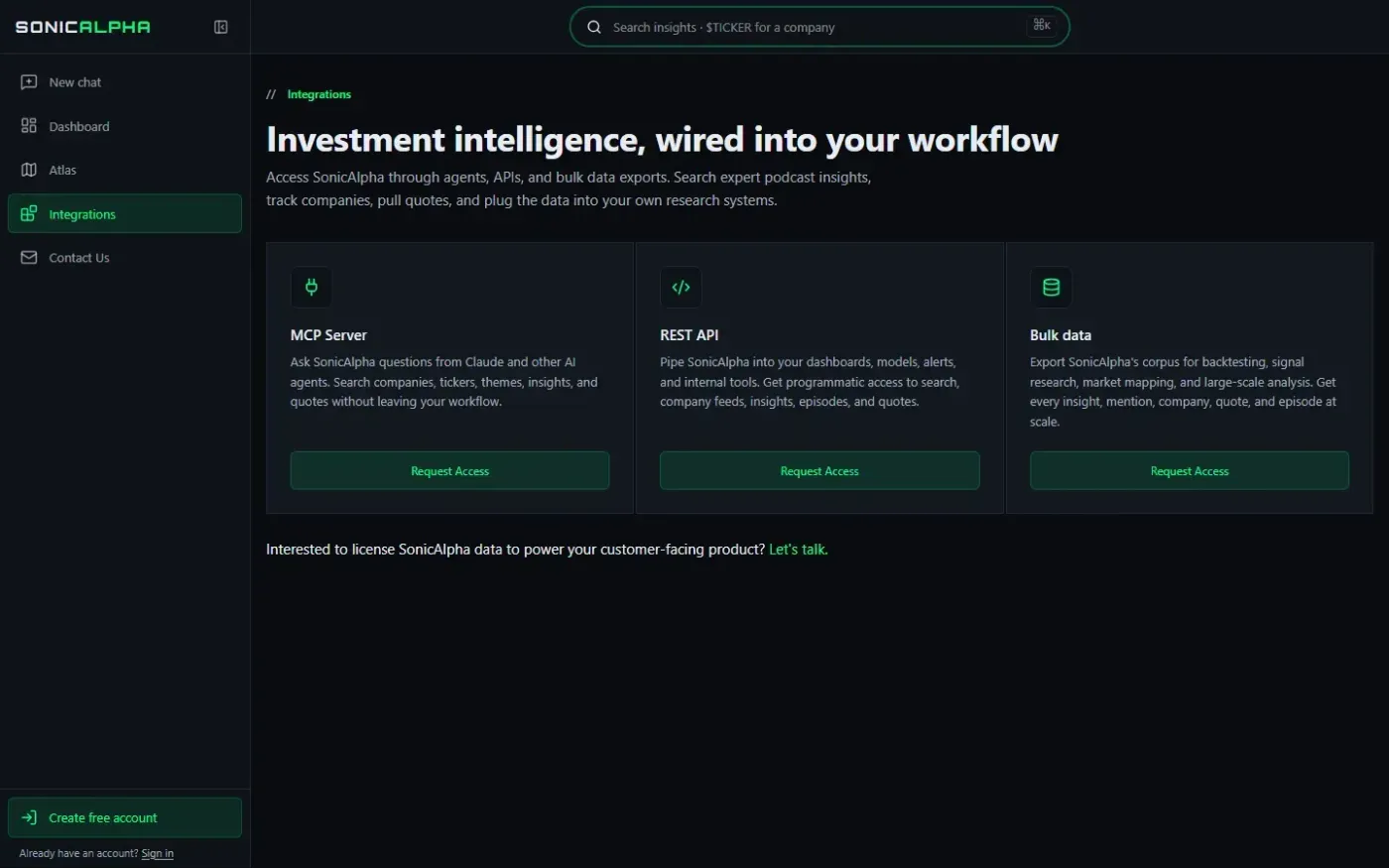 Sonicalpha — Integrations page