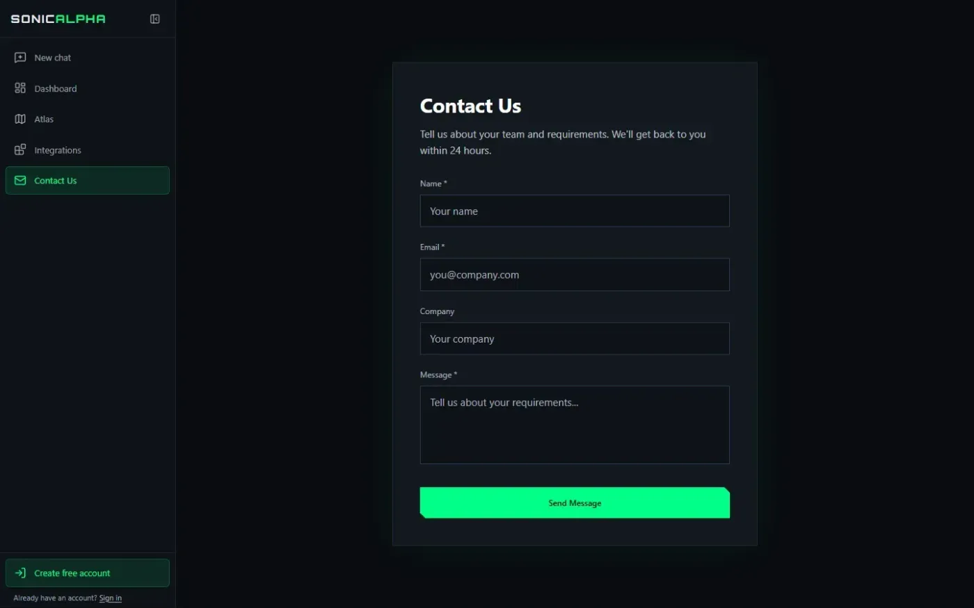 Sonicalpha — Contact page
