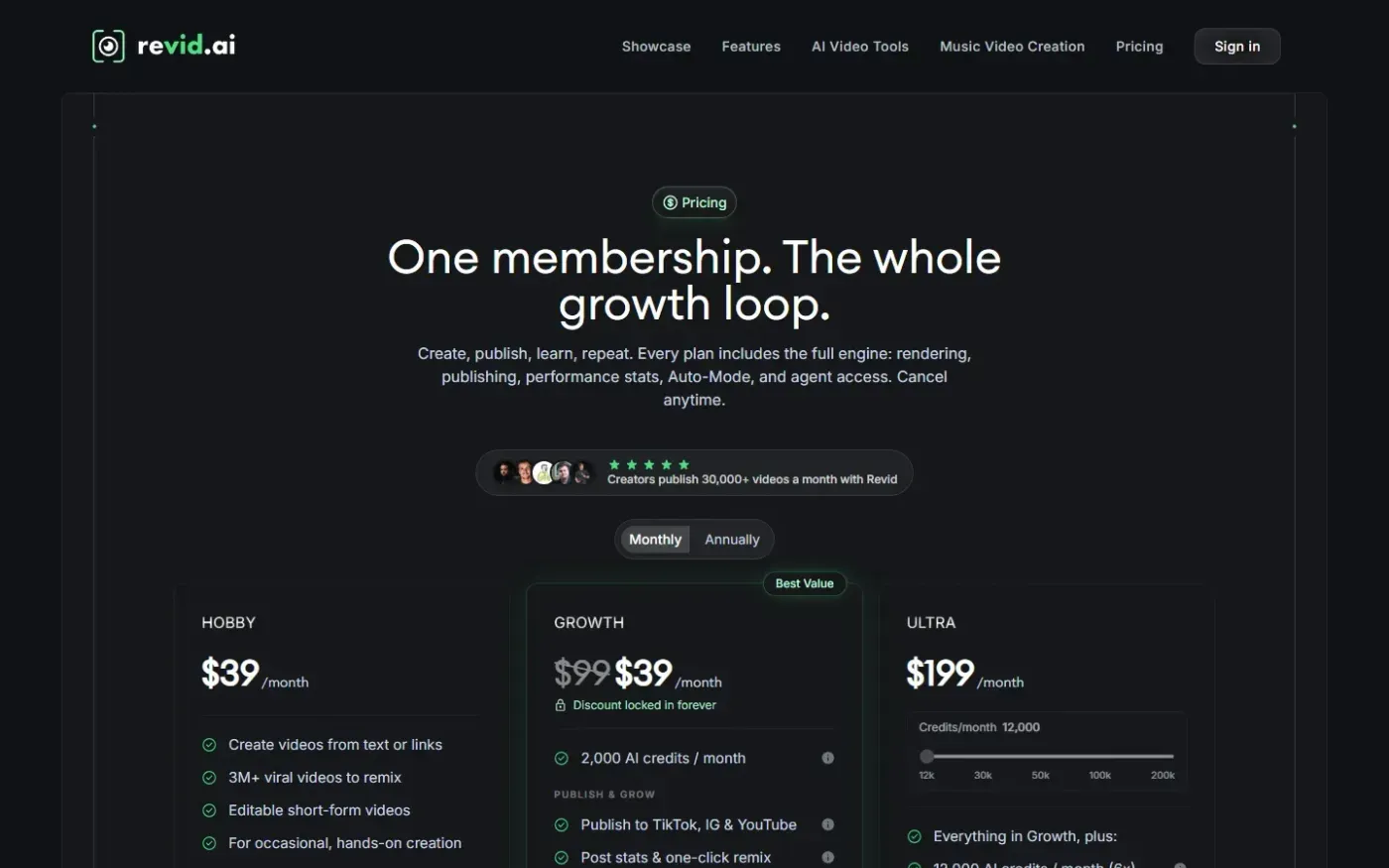 Revid — Pricing page