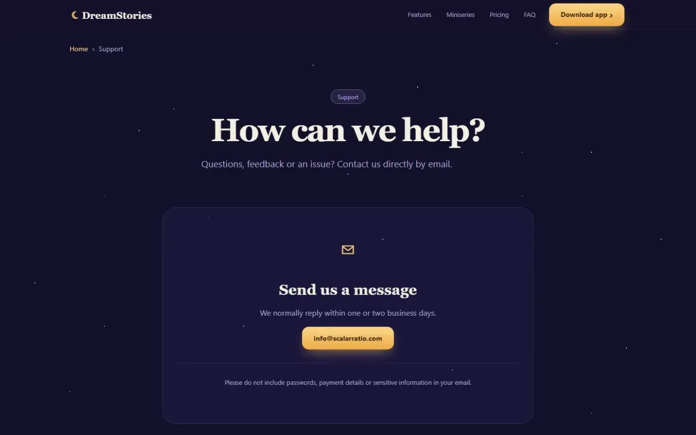 Dreamstories — Support page
