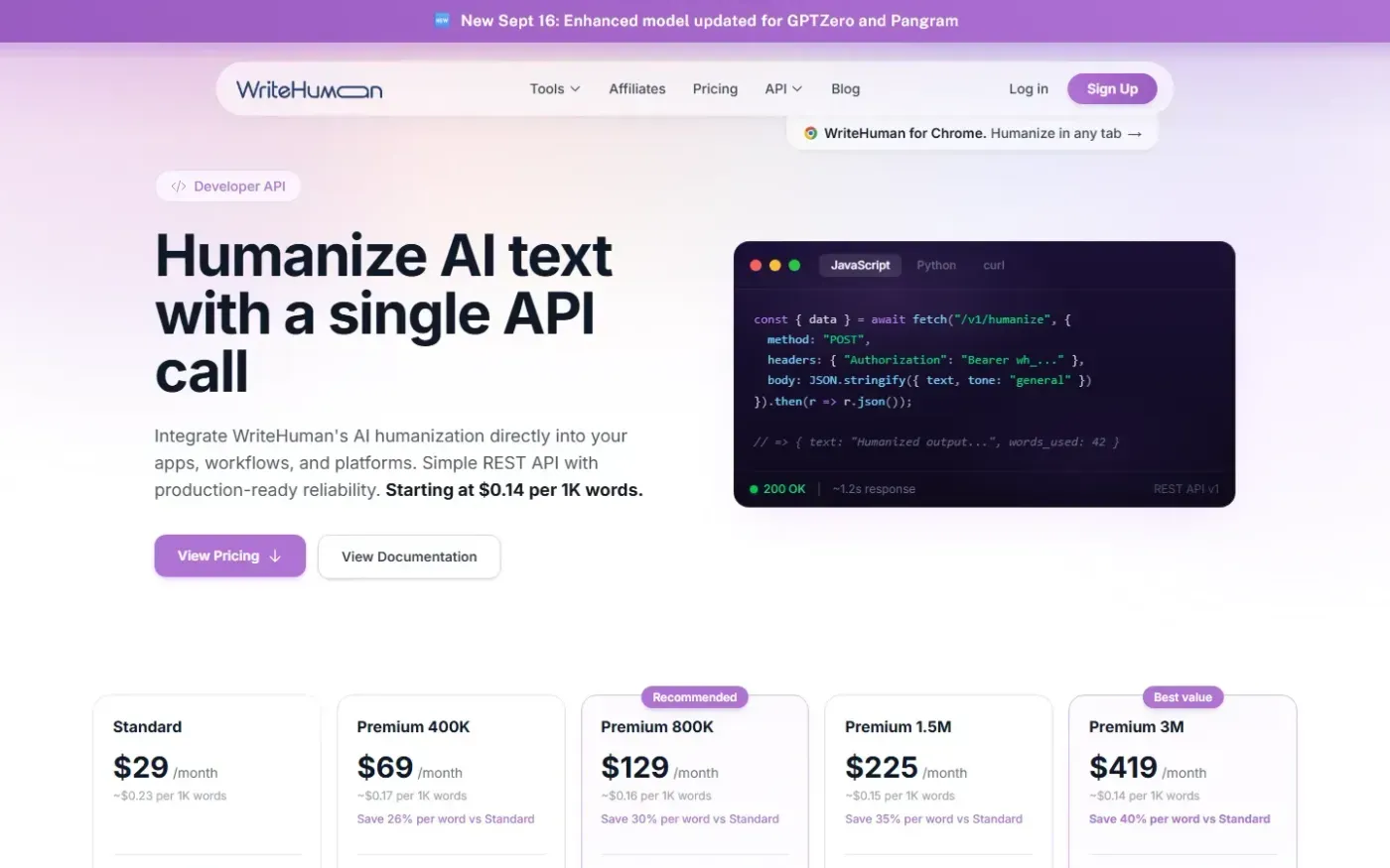 Writehuman — Api page