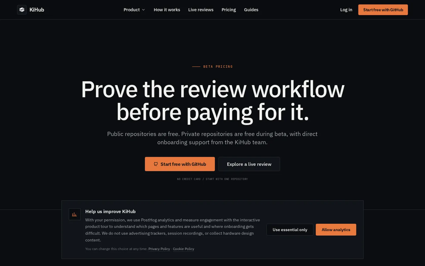 KiHub — Hardware review platform for KiCad projects — Pricing page