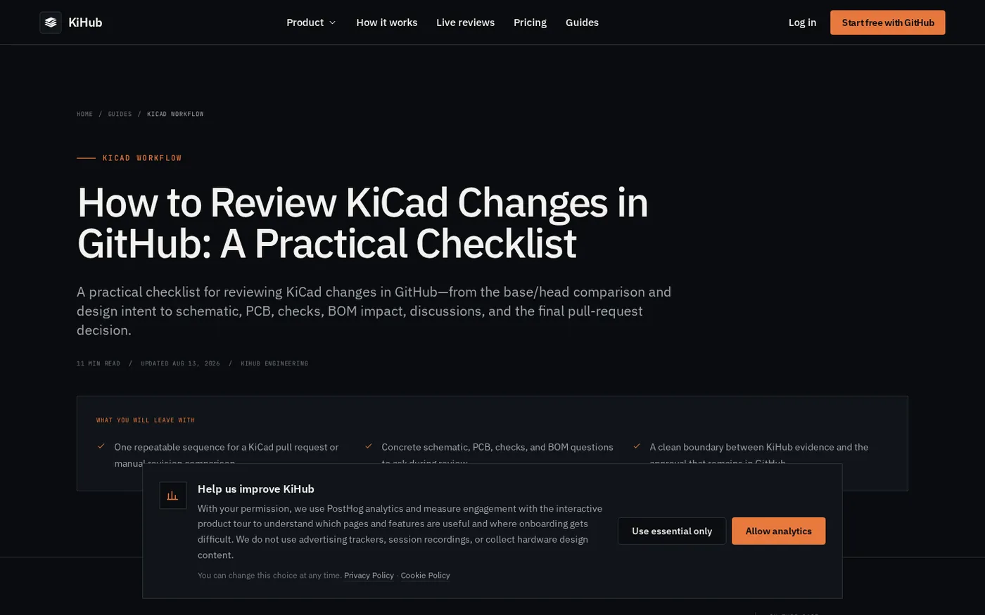 KiHub — Hardware review platform for KiCad projects — Guides page