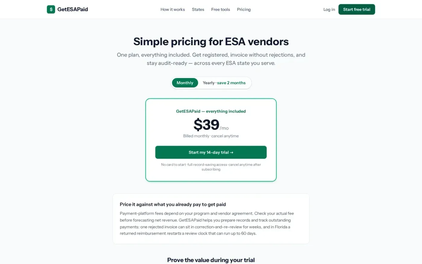 Getesapaid — Pricing page