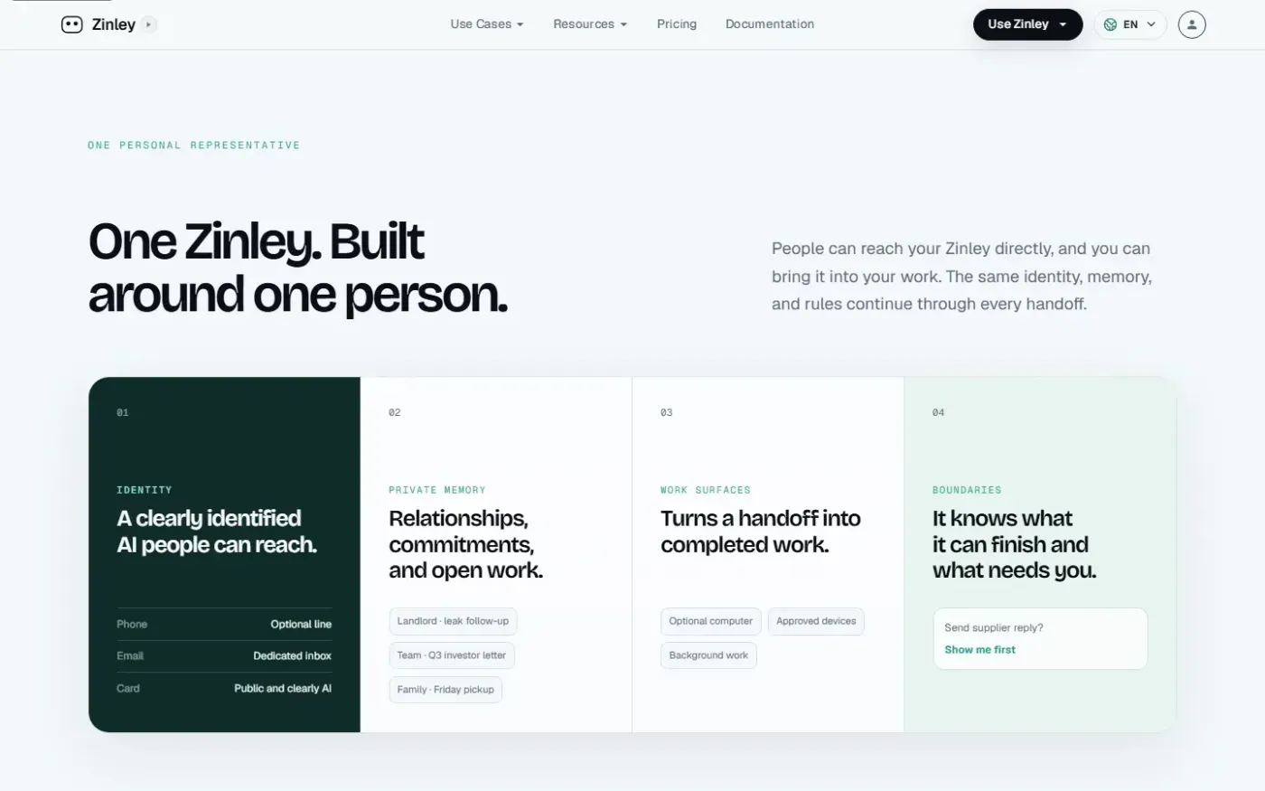 Zinley — Your Personal AI Representative for calls, email, and tasks — Features page