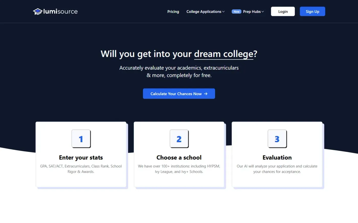 LumiSource — Your edge for getting into your dream college. — College acceptance calculator page