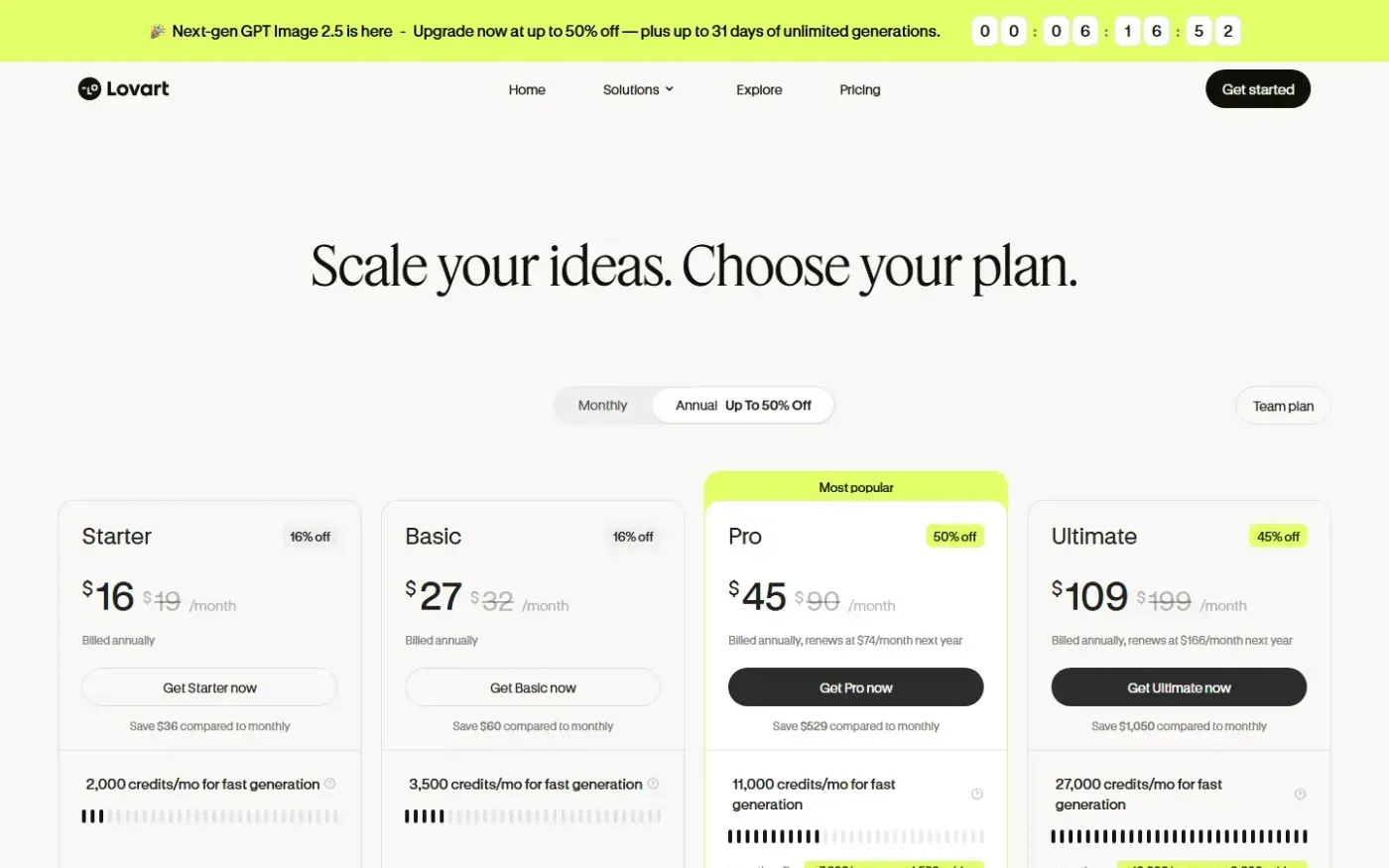 Lovart — Pricing page