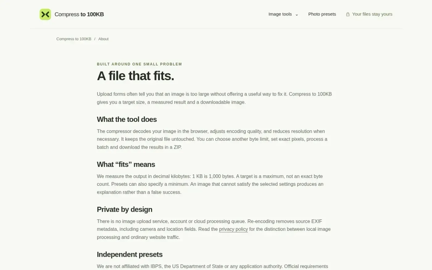 Compressto100kb — About page