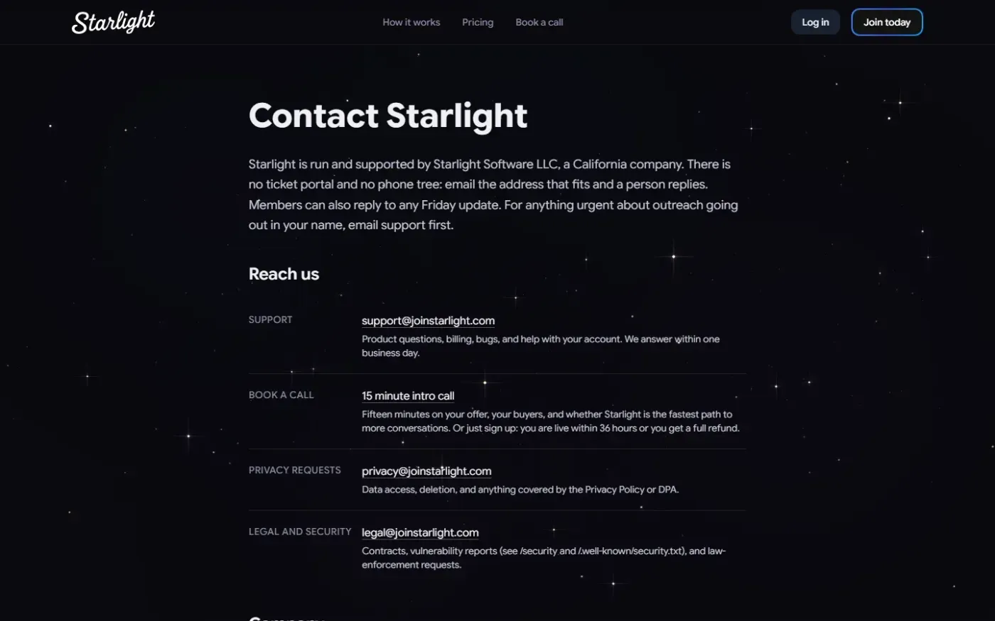 Joinstarlight — Contact page