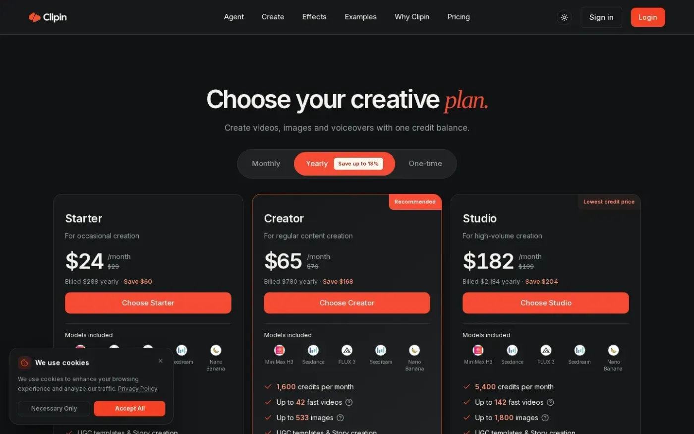 Clipin — Pricing page