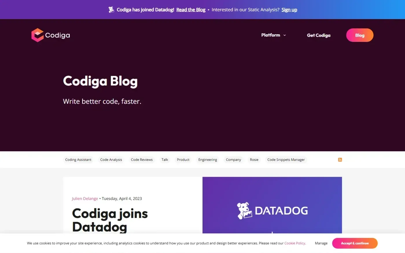Codiga — Blog page