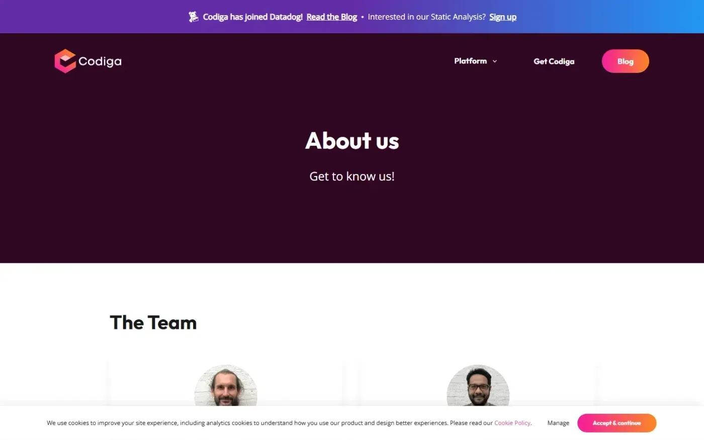 Codiga — About us page
