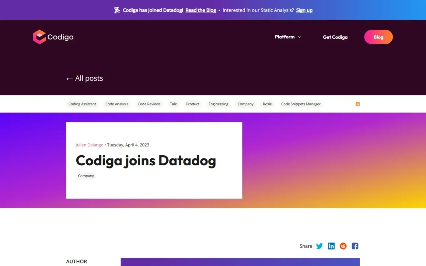 Codiga — Blog page
