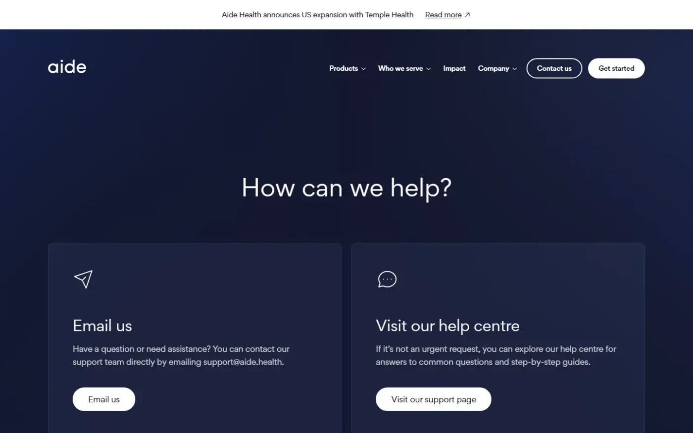 Aide — Support page