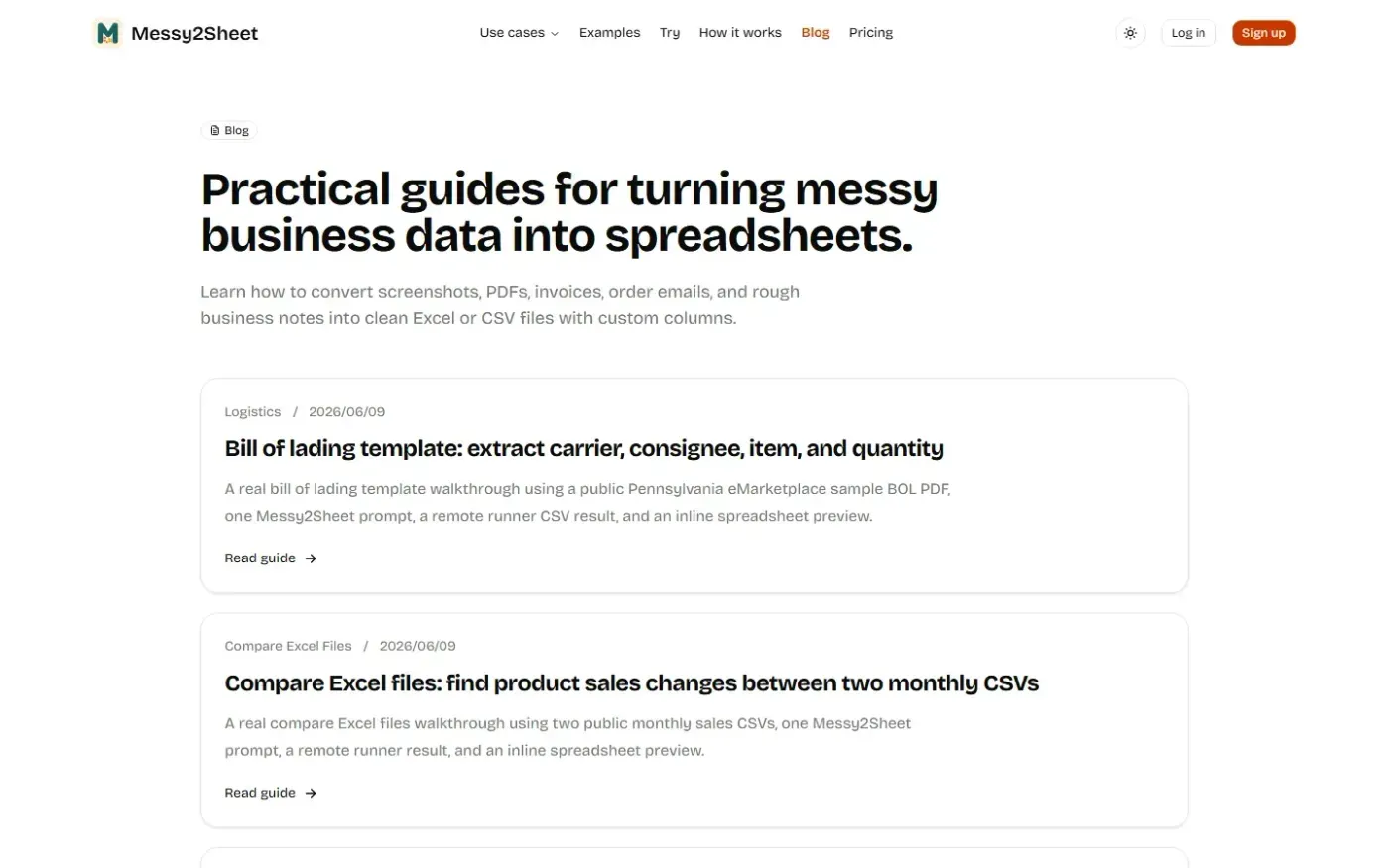 Messy2sheet — Blog page