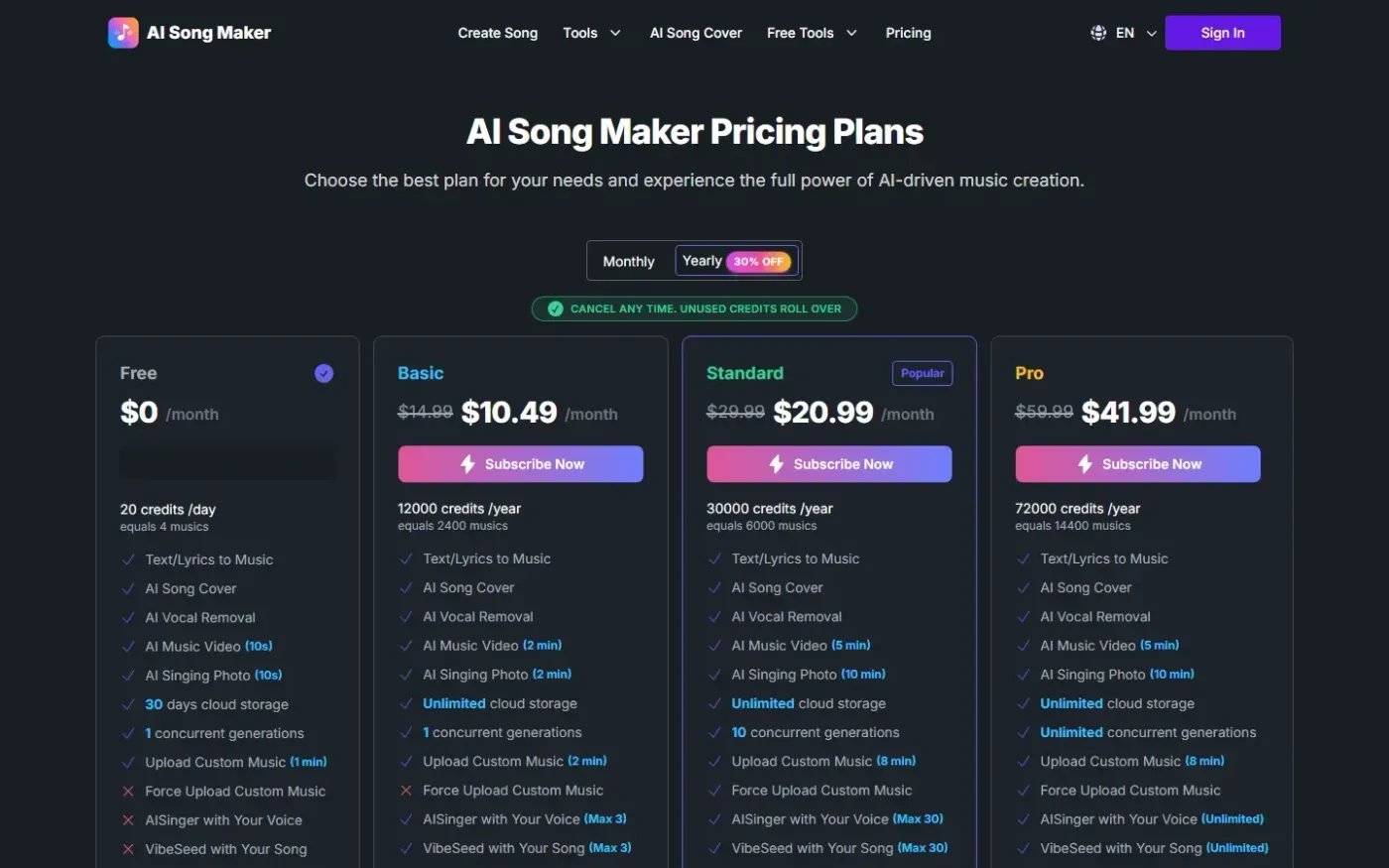 Aisongmaker — Pricing page