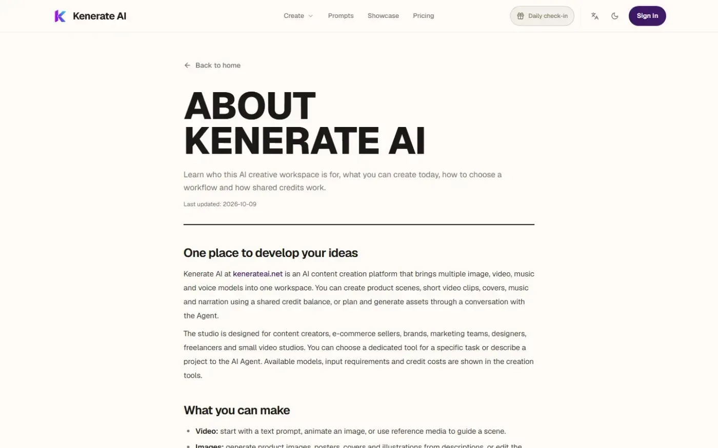 Kenerateai — About page