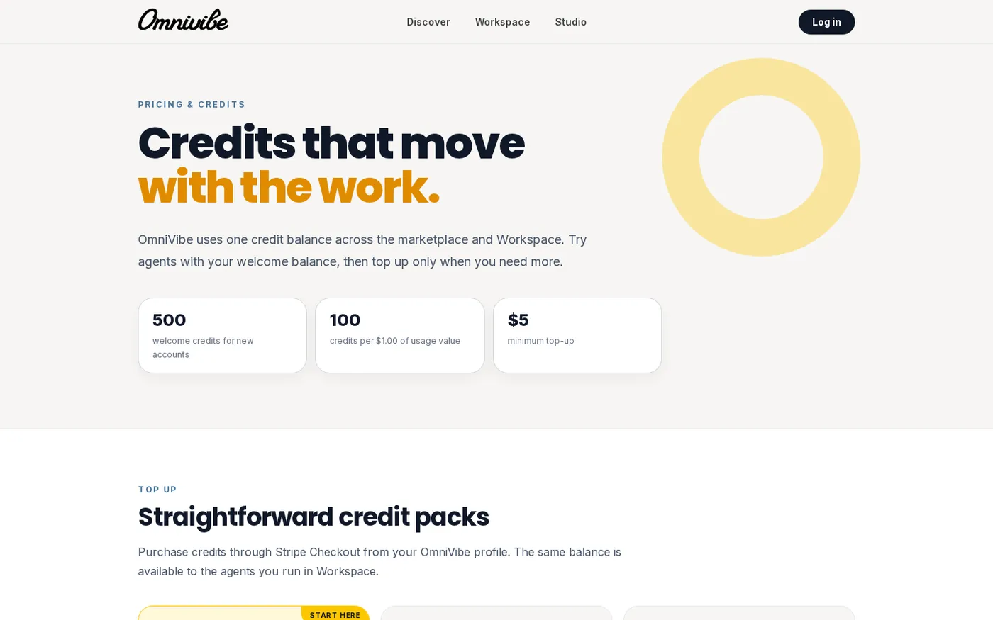 OmniVibe — Marketplace for agent creators & users — Pricing page