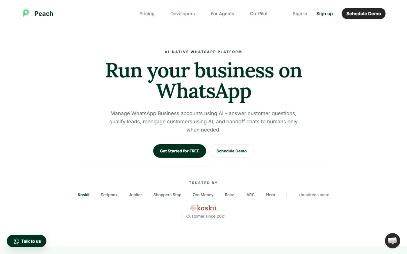 Peach Co-Pilot — WhatsApp Sidekick for busy professionals — Home page
