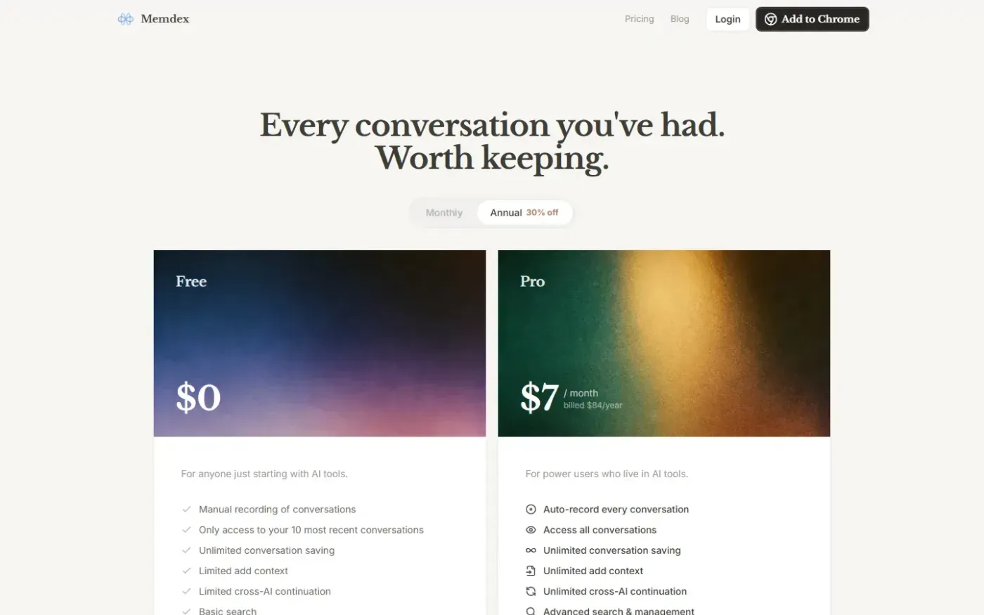 Memdex — Pricing page