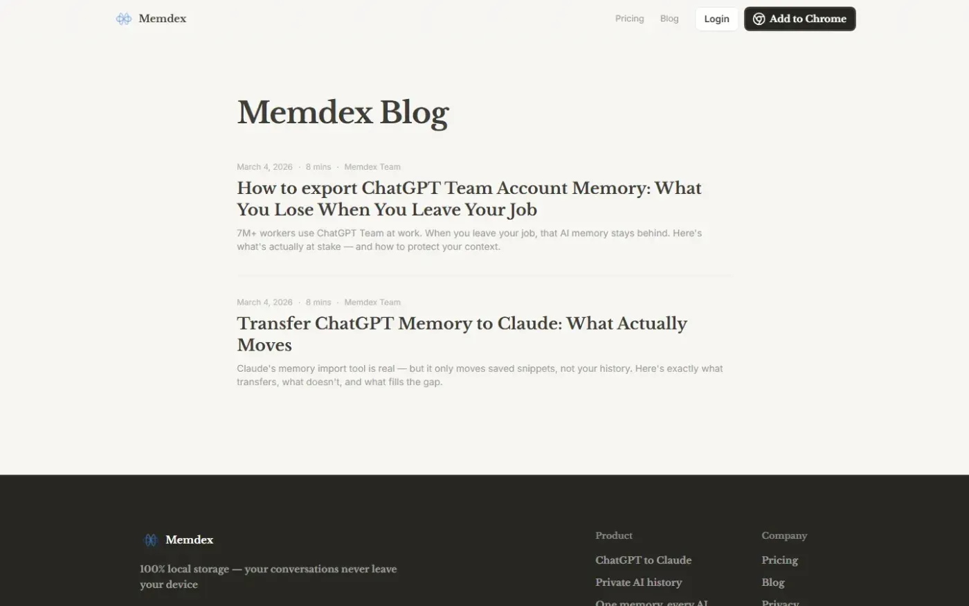 Memdex — Blog page