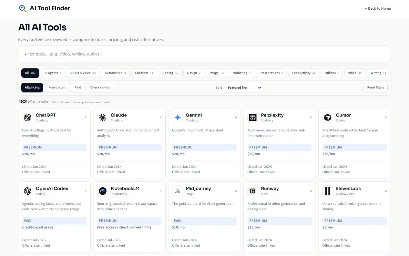 Aitoolfinder — Tools page