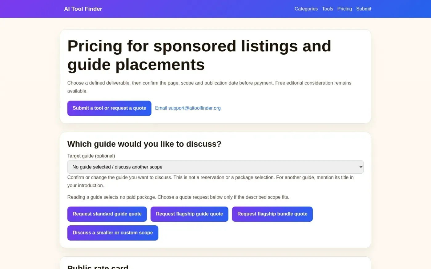 Aitoolfinder — Pricing page