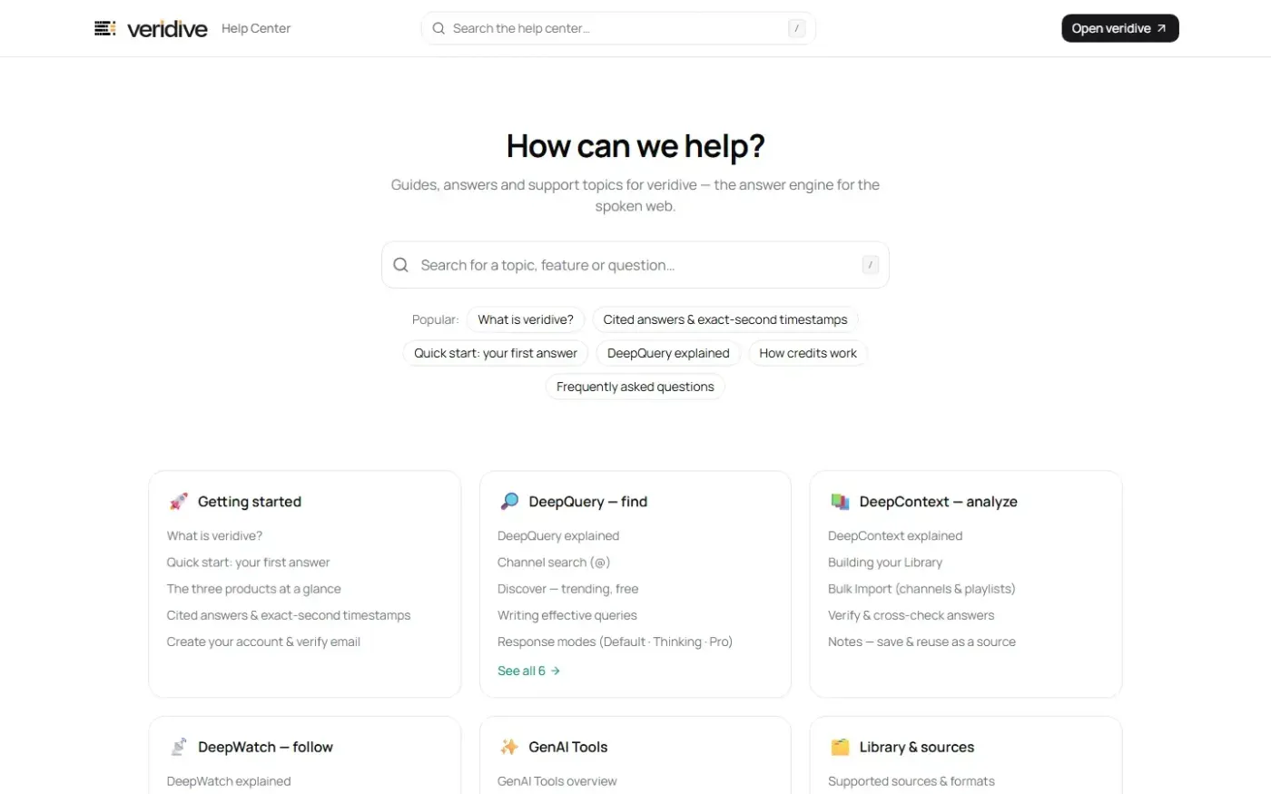 Veridive — Help page