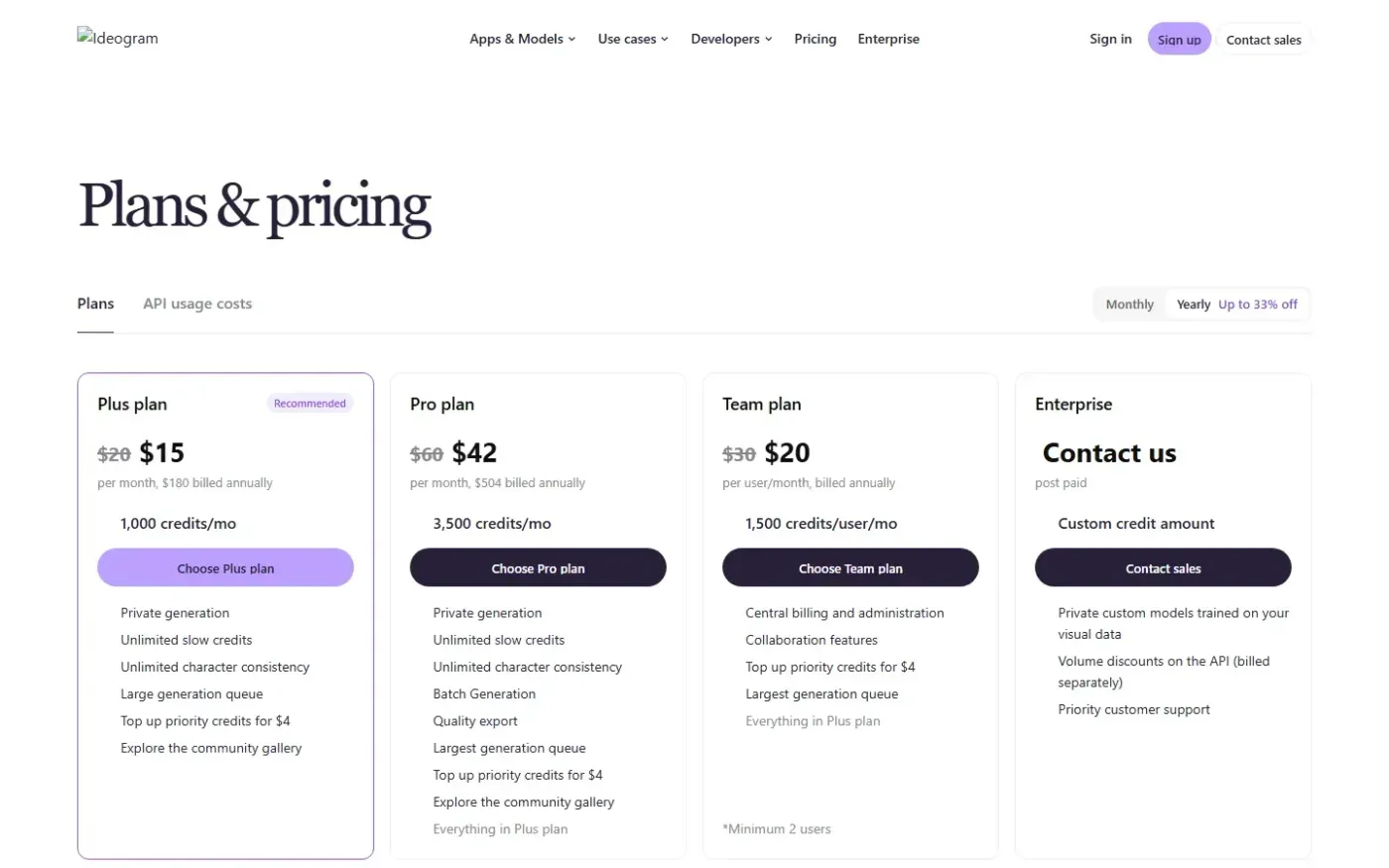 Ideogram — Pricing page