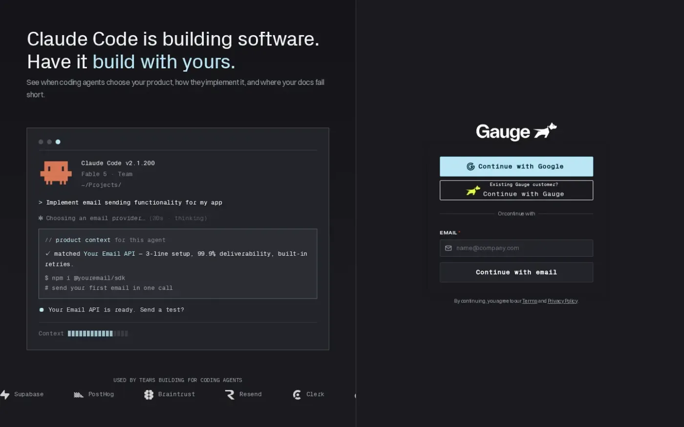 Gauge — Agent Led Growth: Get written into every customer's codebase — Home page