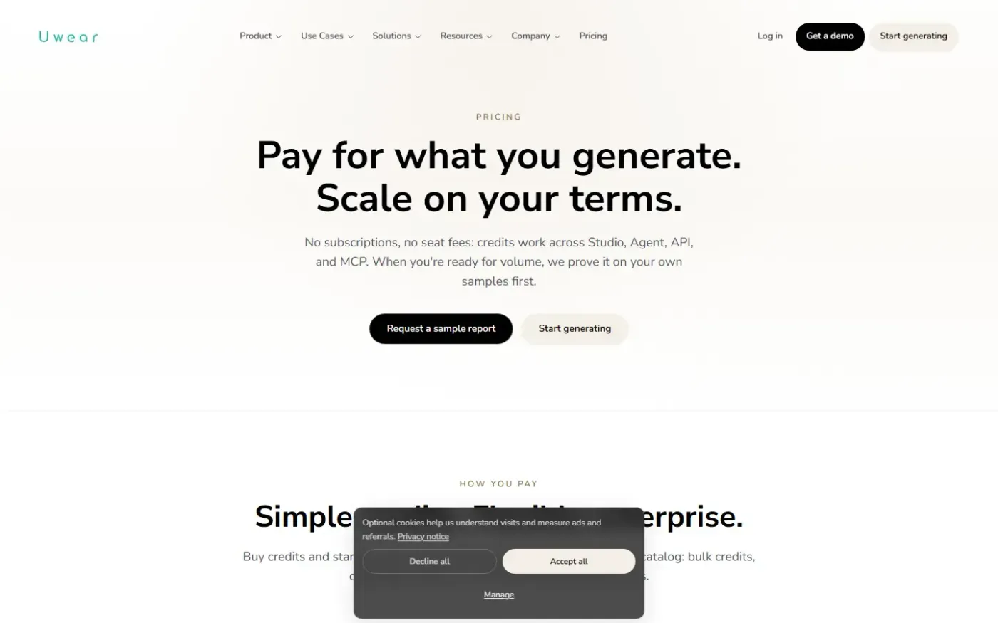 Uwear — Pricing page