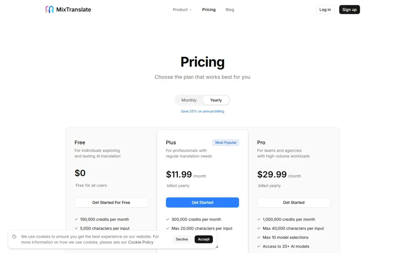 Mixtranslate — Pricing page